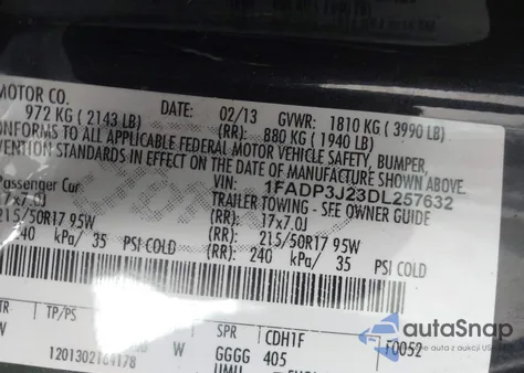 2013 Ford Focus Titanium from USA, damaged, VIN 1FADP3J23DL257632